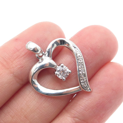 SAI 925 Sterling Silver Round-Cut C Z Heart Minimalist Charm Pendant