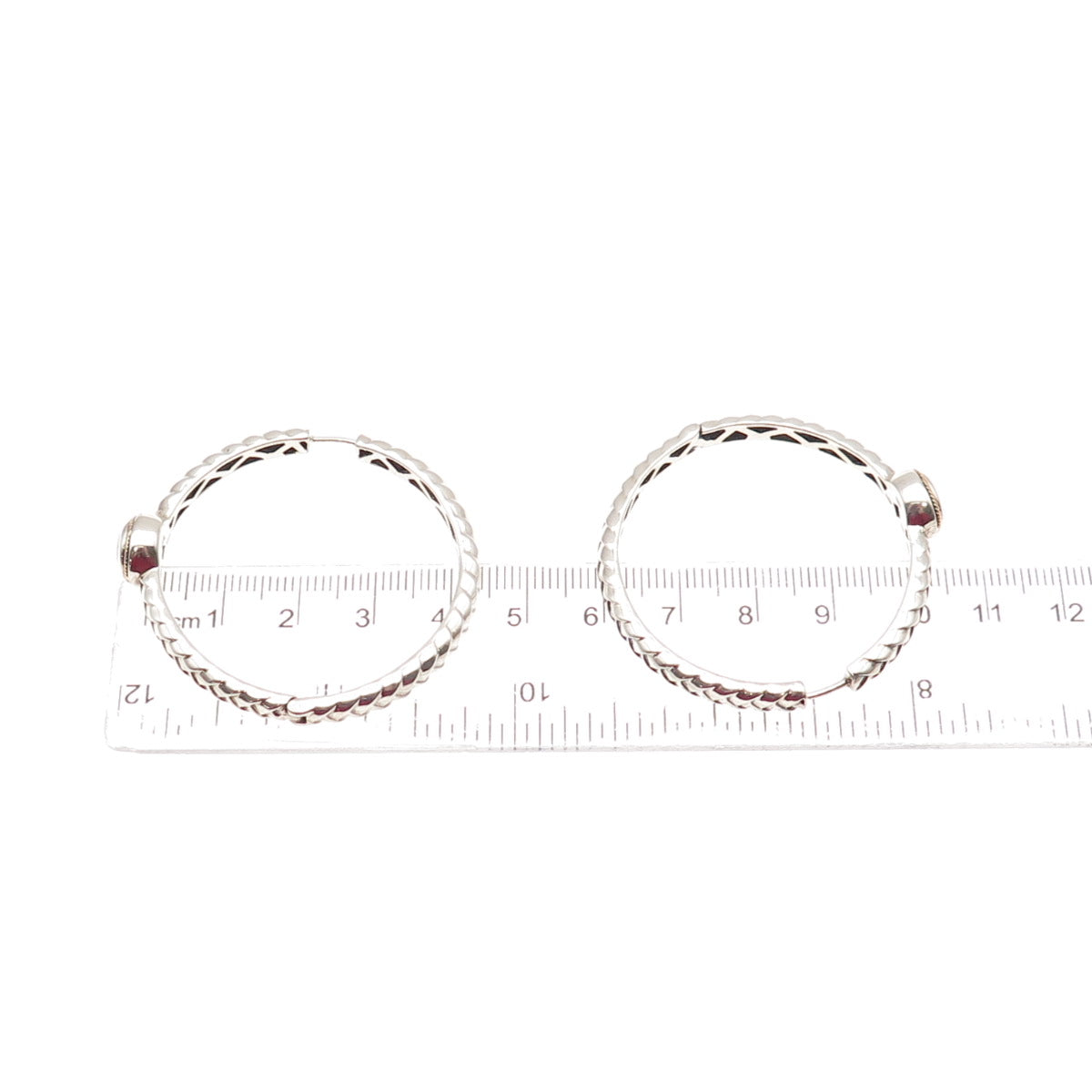 Effy BH 925 Sterling Silver 18K Gold Real Red Garnet Braided Hoop Earrings