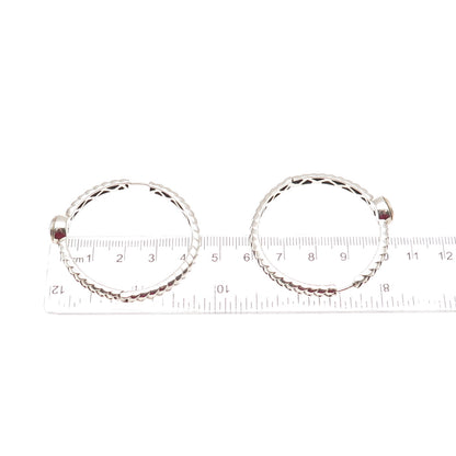 Effy BH 925 Sterling Silver 18K Gold Real Red Garnet Braided Hoop Earrings