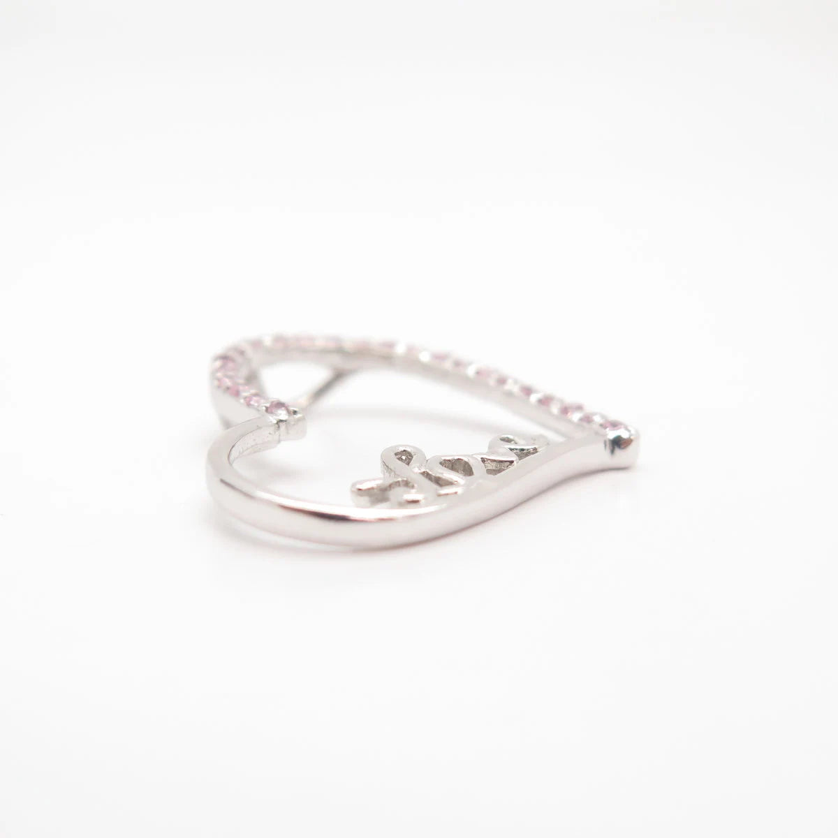 925 Sterling Silver Vintage Pink-Tone C Z "Love" Open Heart Slide Pendant