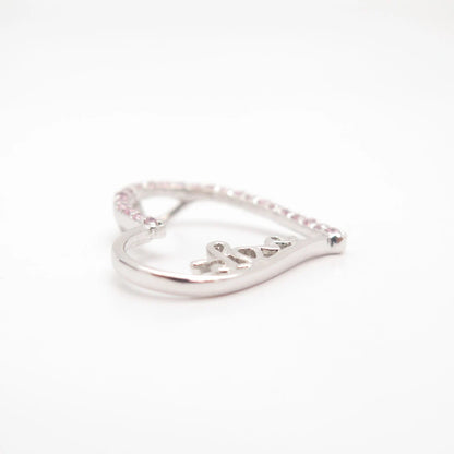 925 Sterling Silver Vintage Pink-Tone C Z "Love" Open Heart Slide Pendant