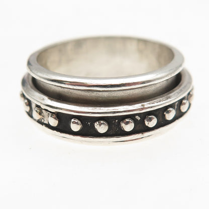 925 Sterling Silver Vintage Mexico Dotted Oxidized Rotating Band Ring Size 10.5