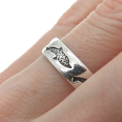 PETER STONE 925 Sterling Silver Vintage Friendly Dolphins Band Ring Size 8.5