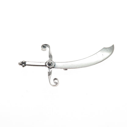 925 Sterling Silver Antique Art Deco Scimitar Sword Handmade Pin Brooch