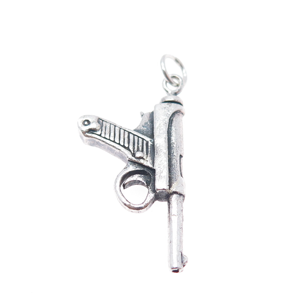 925 Sterling Silver Vintage Luger Pistol Oxidized Charm Pendant