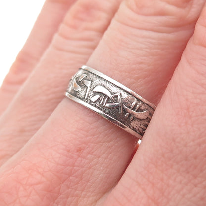 925 Sterling Silver Vintage Japanese Scroll Adjustable Cuff Ring Size 8.75