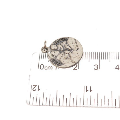 925 Sterling Silver Vintage Saint Anthony Religious Oxidized Charm Pendant