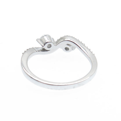 925 Sterling Silver Round-Cut C Z Wavy Promise Ring Size 7