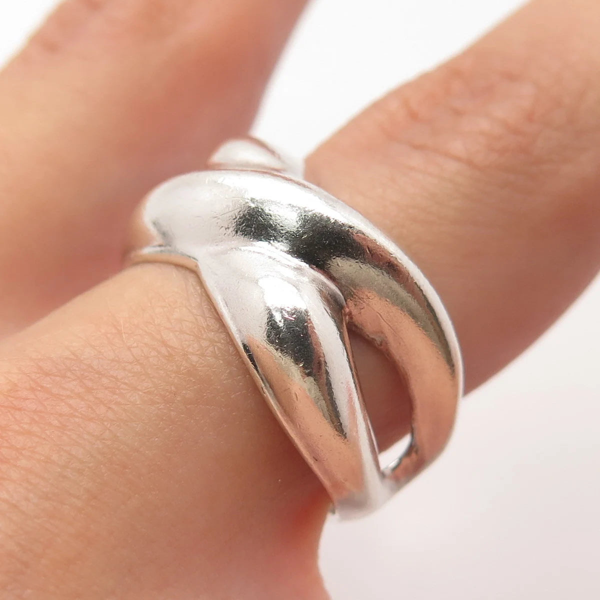 925 Sterling Silver Vintage Crossover Ring Size 8.25