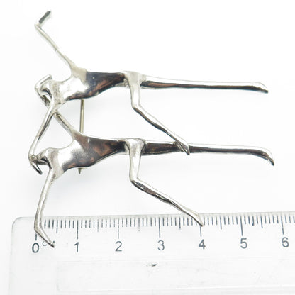 925 Sterling Silver Vintage Gemini Zodiac Sign Modernist Two Dancers Pin Brooch