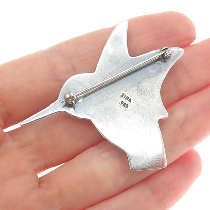 ZINA 925 Sterling Silver Vintage Modernist Hummingbird Oxidized Pin Brooch
