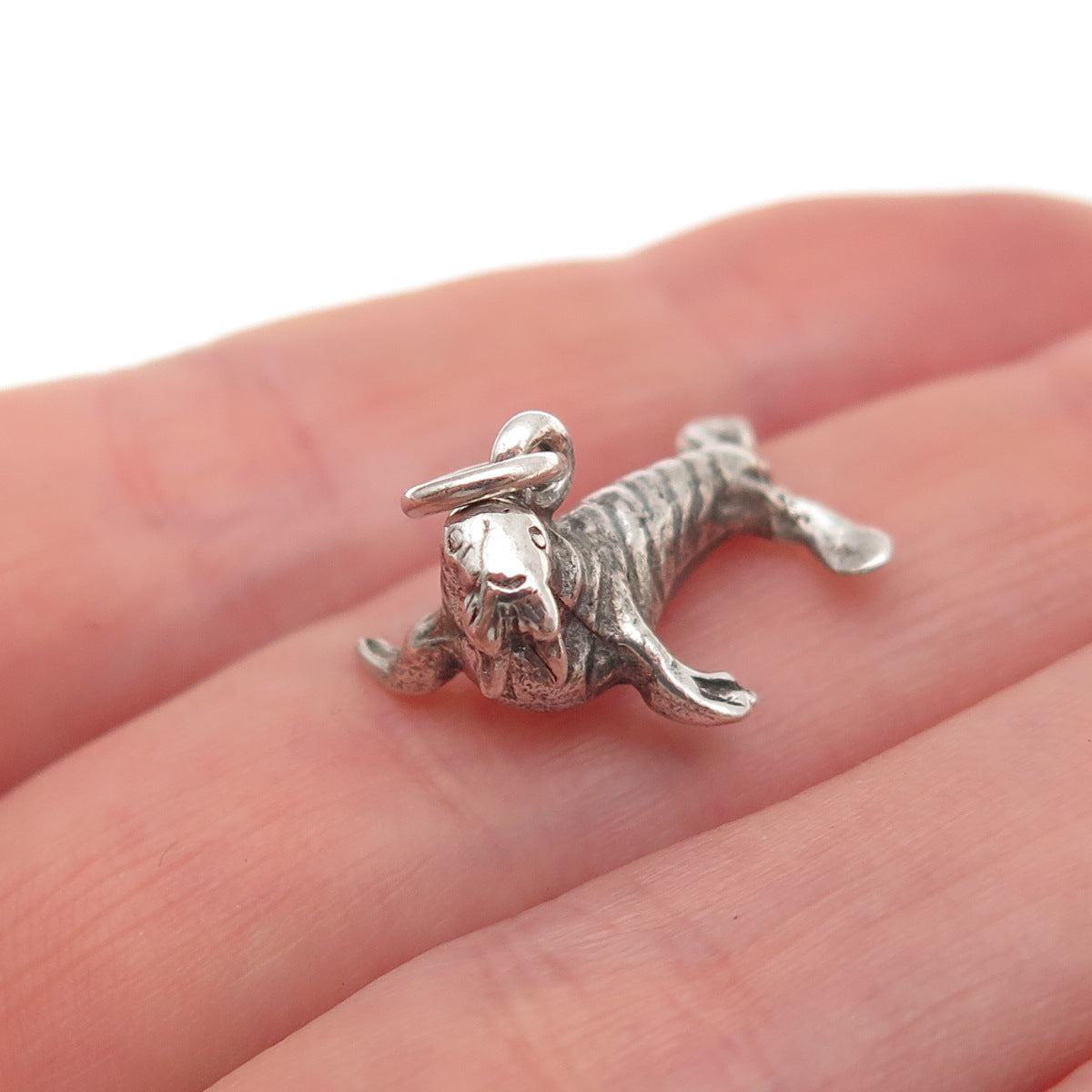 925 Sterling Silver Vintage Sea Lion Oxidized 3D Charm Pendant