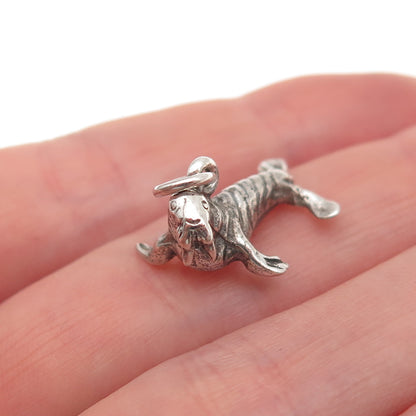 925 Sterling Silver Vintage Sea Lion Oxidized 3D Charm Pendant