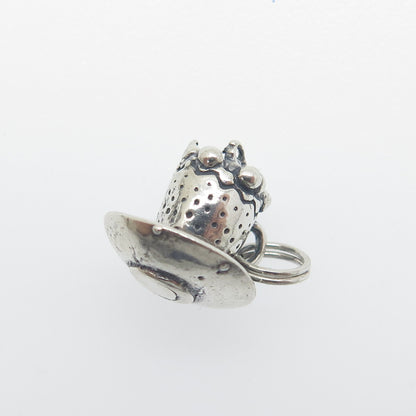 925 Sterling Silver Vintage Coffee Cup Oxidized Minimalist 3D Charm Pendant