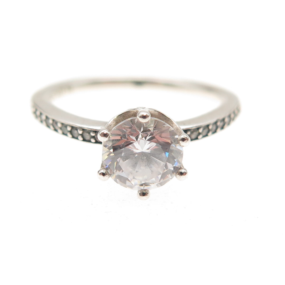 Pandora 925 Sterling Silver Round-Cut C Z Engagement Ring Size 6