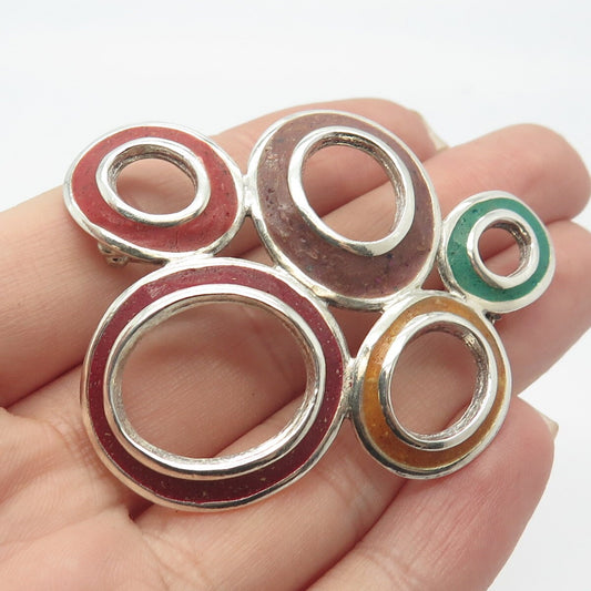 925 Sterling Silver Vintage Real Multi-Color Gemstone Inlay Bubbles Pin Brooch