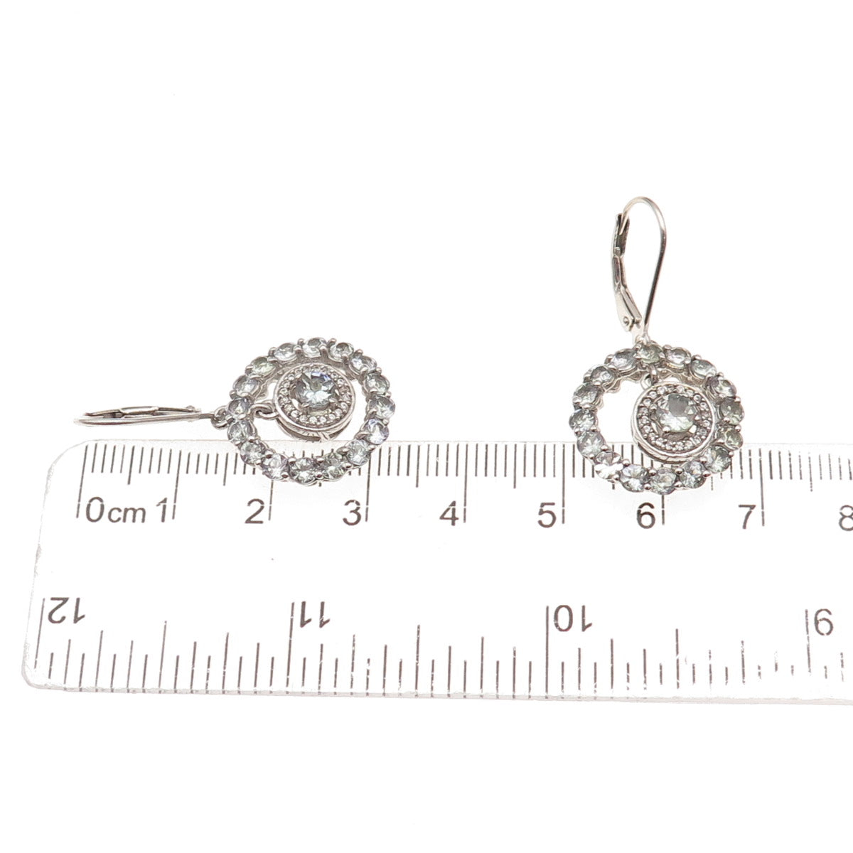Chuck Clemency 925 Sterling Silver Real White Topaz & Tanzanite Dangle Earrings