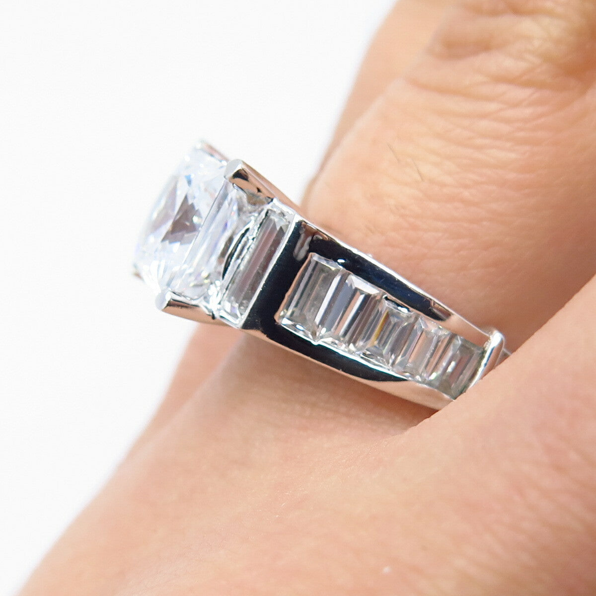 925 Sterling Silver Princess-Cut C Z Ring Size 5.75
