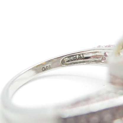 925 Sterling Silver Canary & Pink C Z Bohemian Ring Size 9