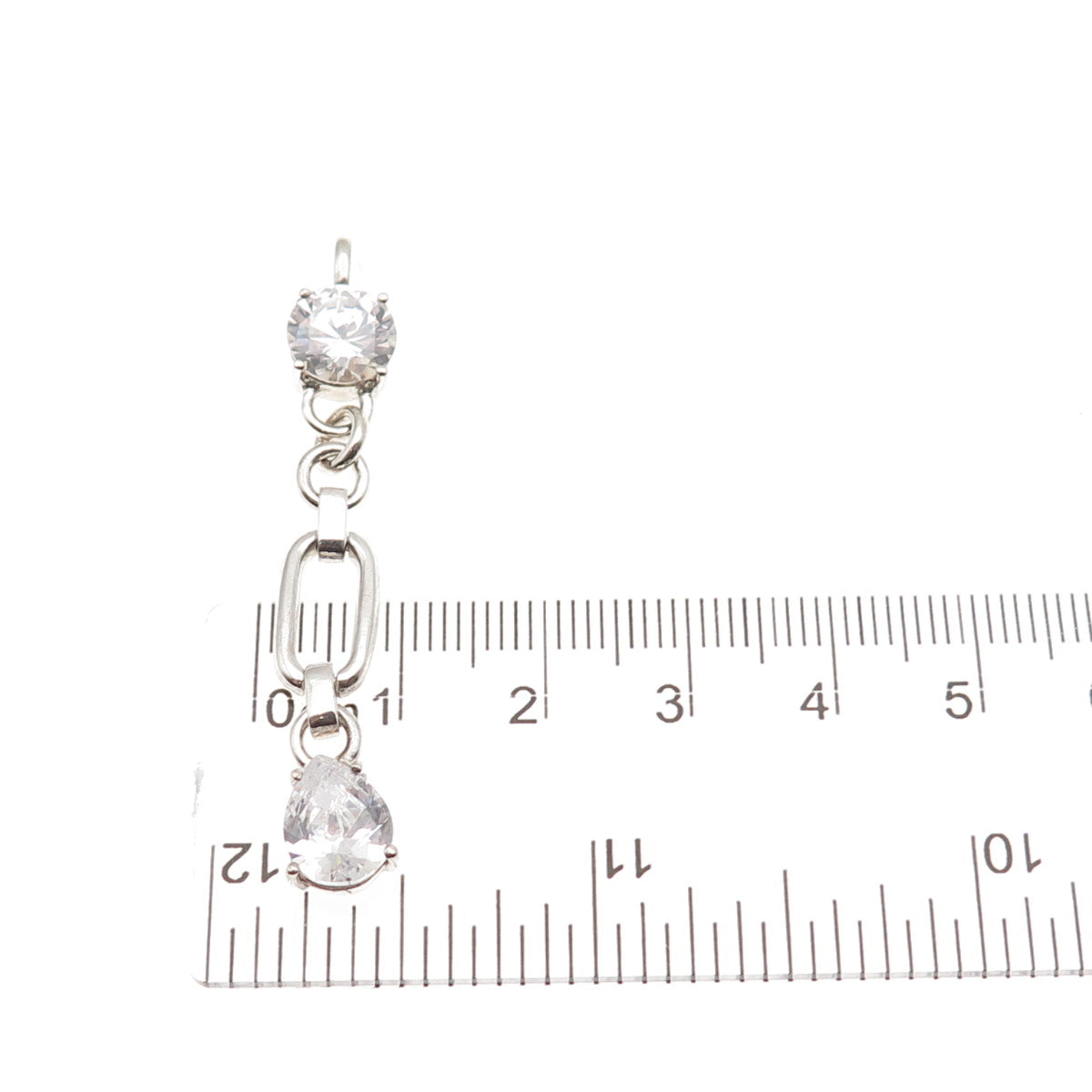 925 Sterling Silver Round & Pear-Cut C Z Drop Charm Pendant