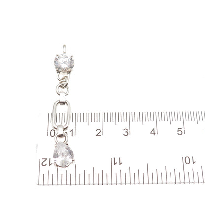 925 Sterling Silver Round & Pear-Cut C Z Drop Charm Pendant