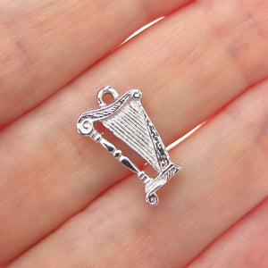 925 Sterling Silver Vintage Harp Music Instrument Minimalist Charm Pendant