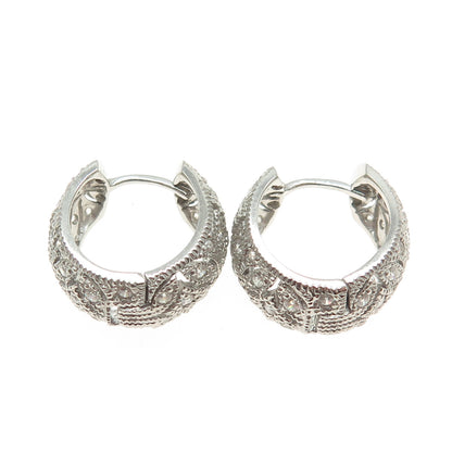 925 Sterling Silver Round-Cut C Z Ornate Hoop Earrings