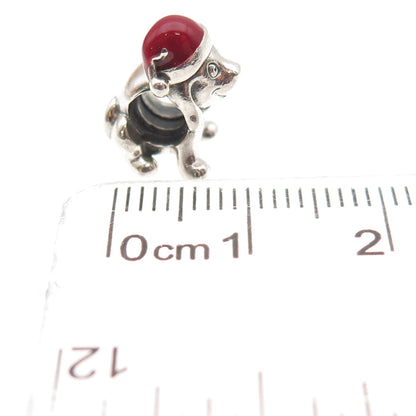 PANDORA 925 Sterling Silver Enamel Christmas Puppy Dog Slide Bead Charm