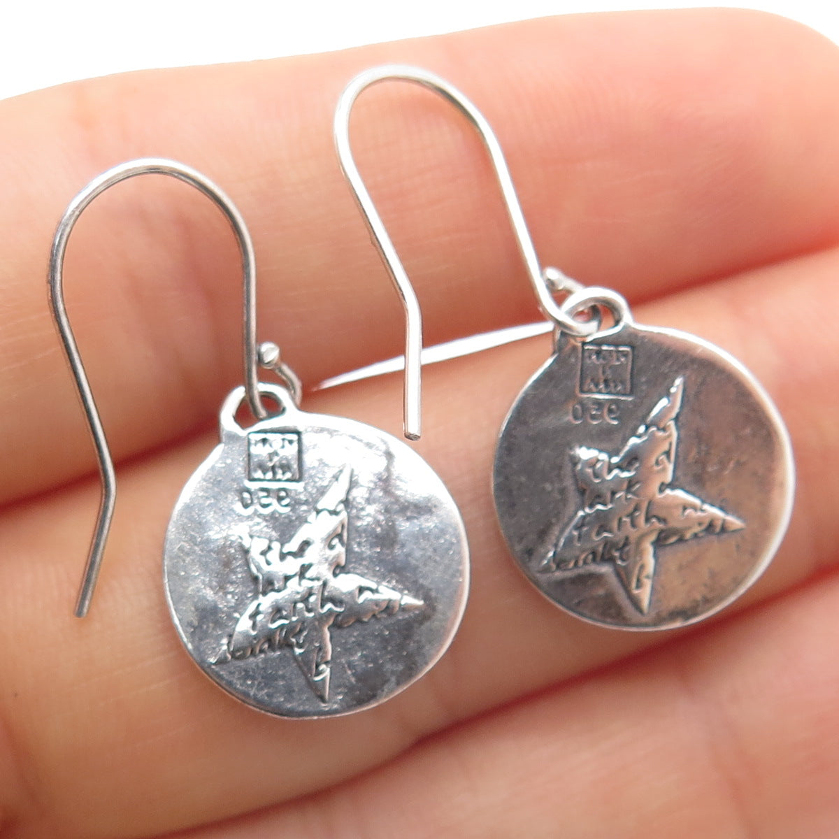 KEVIN & ANNA 950 Silver Vintage Faith Star Dangle Earrings