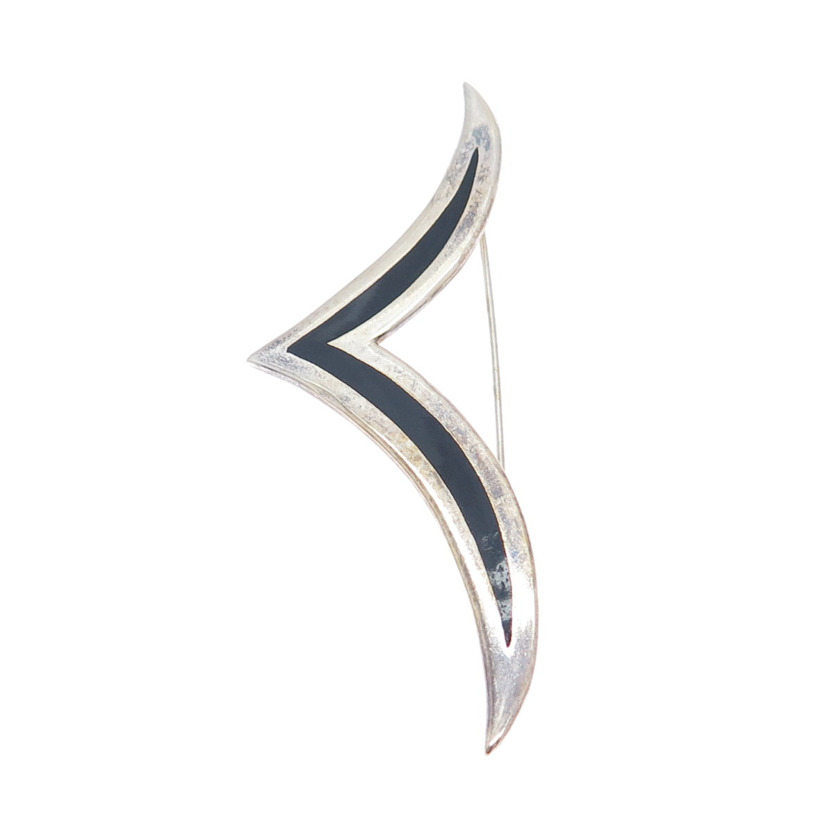 925 Sterling Silver Vintage Mexico Real Black Onyx Modernist Seagull Pin Brooch