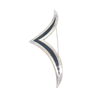 925 Sterling Silver Vintage Mexico Real Black Onyx Modernist Seagull Pin Brooch