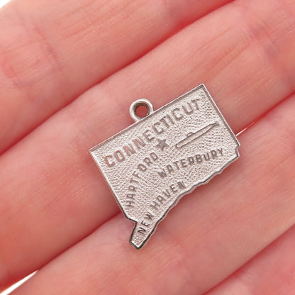 Kinney 925 Sterling Silver Vintage Connecticut State Map Mini Charm Pendant