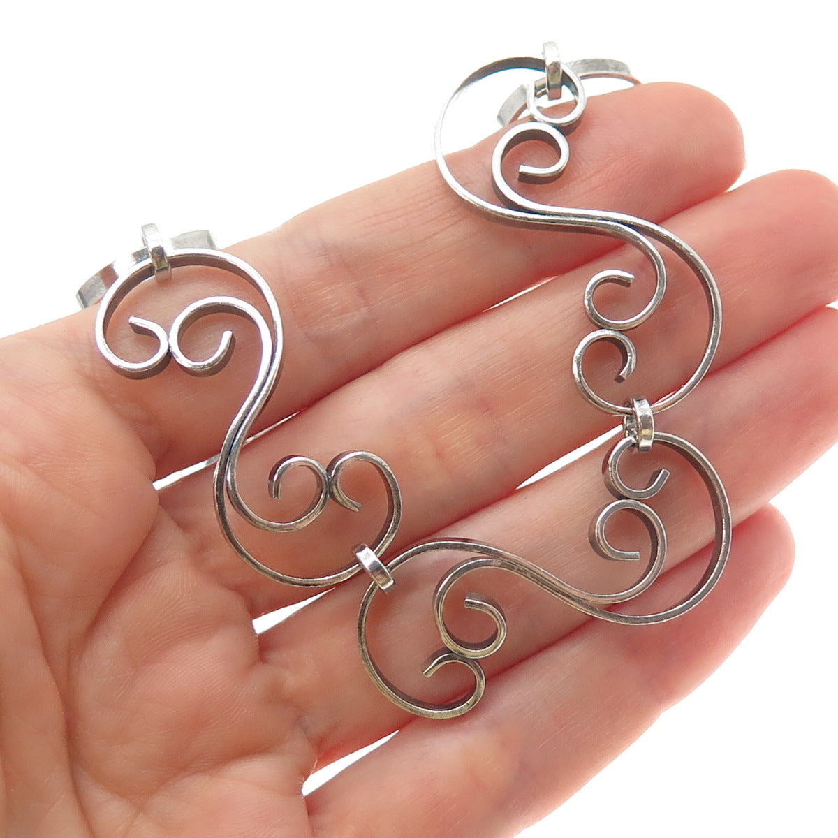 925 Sterling Silver Vintage Swirl Chain Choker Necklace 14"