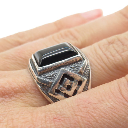 925 Sterling Silver Vintage Real Black Onyx Oxidized Ring Size 12.25