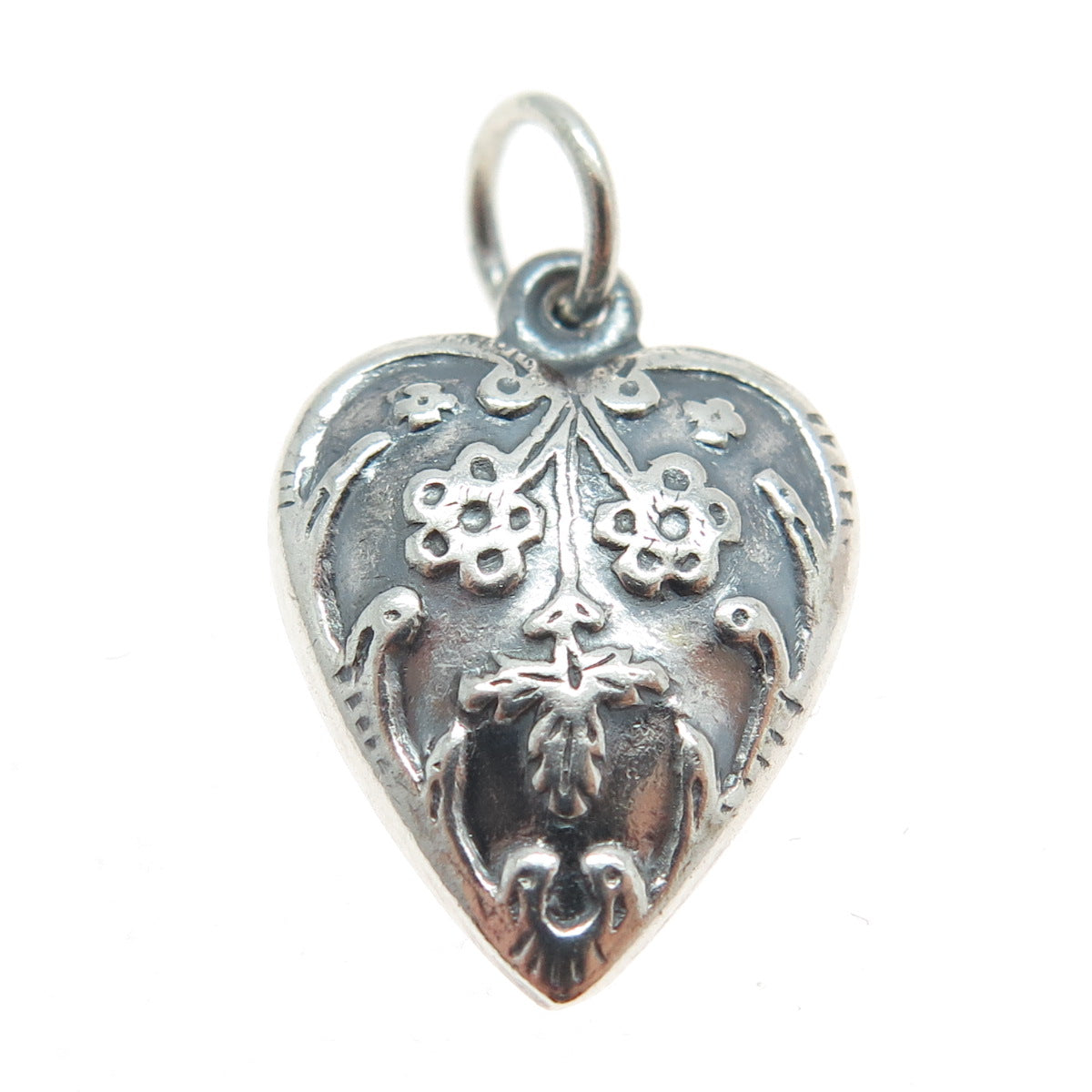 925 Sterling Silver Antique Art Deco Ornate Heart Charm Pendant
