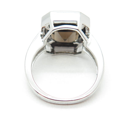 925 Sterling Silver Real Cushion-Cut Smoky Quartz Ring Size 7