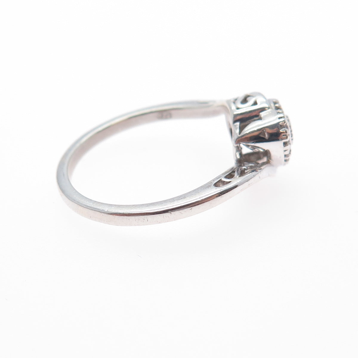JASANI DESIGNS 925 Sterling Silver Real Diamond Heart Bypass Ring Size 6.75