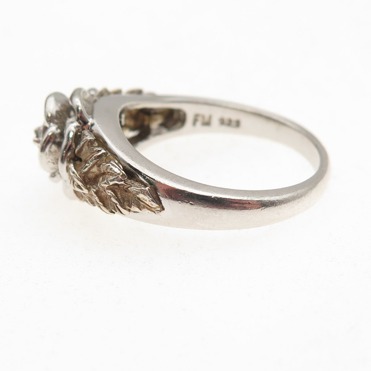 Franklin Mint 925 Sterling 2-Tone Vintage Real Diamond Accent Rose Ring Size 9.5
