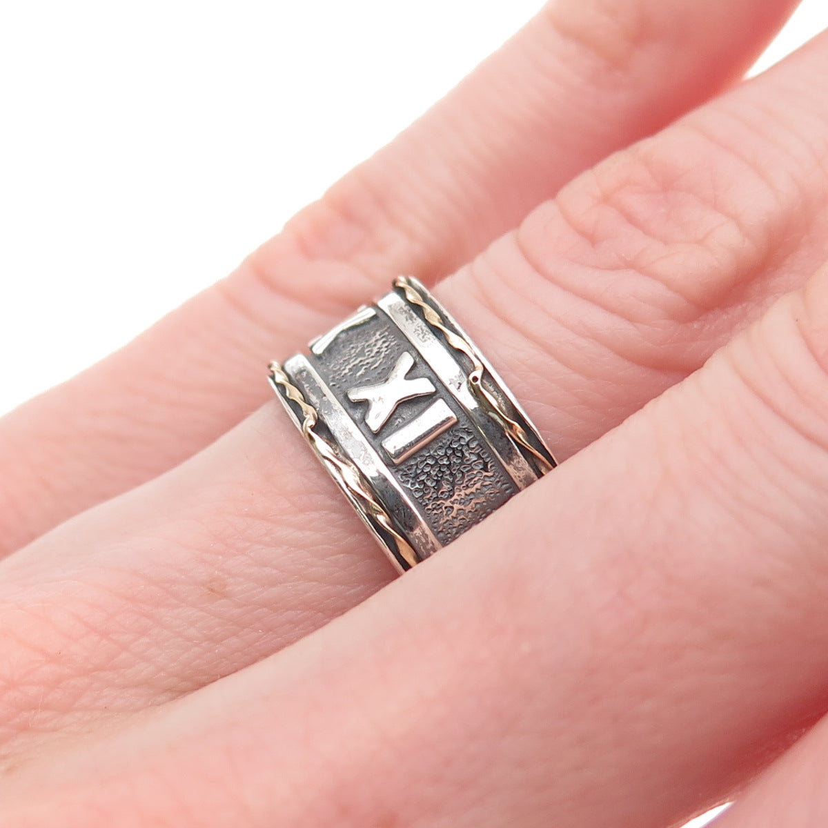 Chateau D’Argent Sterling Silver 18K Gold Vintage Roman Numbers Ring Size 6.25