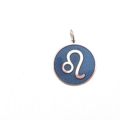 925 Sterling Silver Blue Enamel Leo Zodiac Sign Charm Pendant