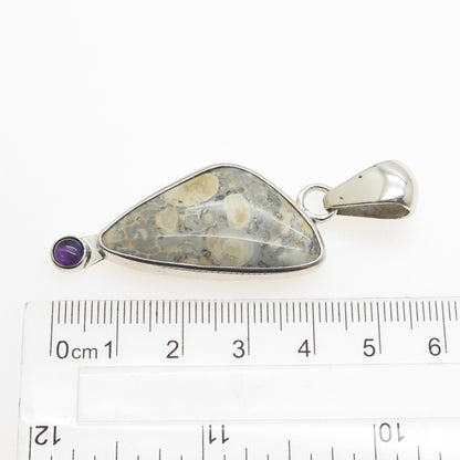 950 Silver Vintage Real Jasper & Amethyst Modernist Pendant