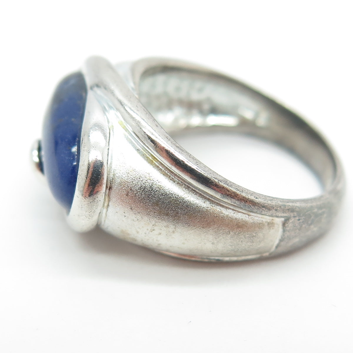 925 Sterling Silver Vintage Real Lapis Lazuli Modernist Ring Size 7