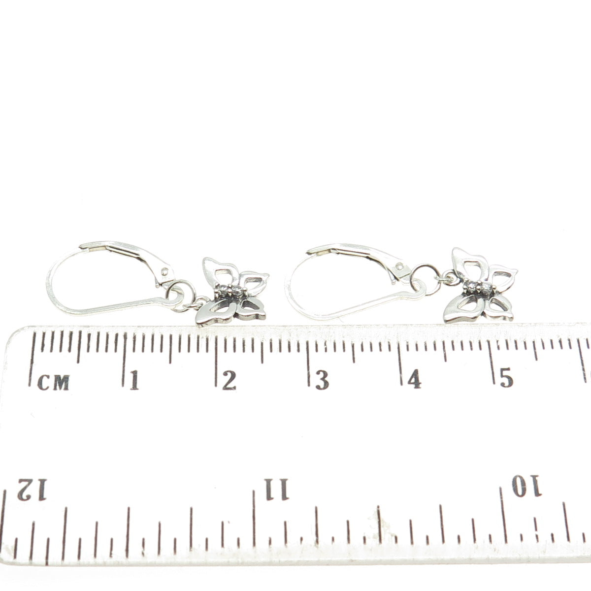 925 Sterling Silver Round-Cut C Z Butterfly Dangle Earrings