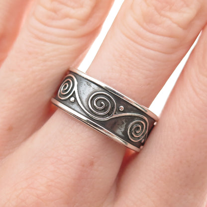 925 Sterling Silver Vintage Mexico Spiral Oxidized Band Ring Size 9.5