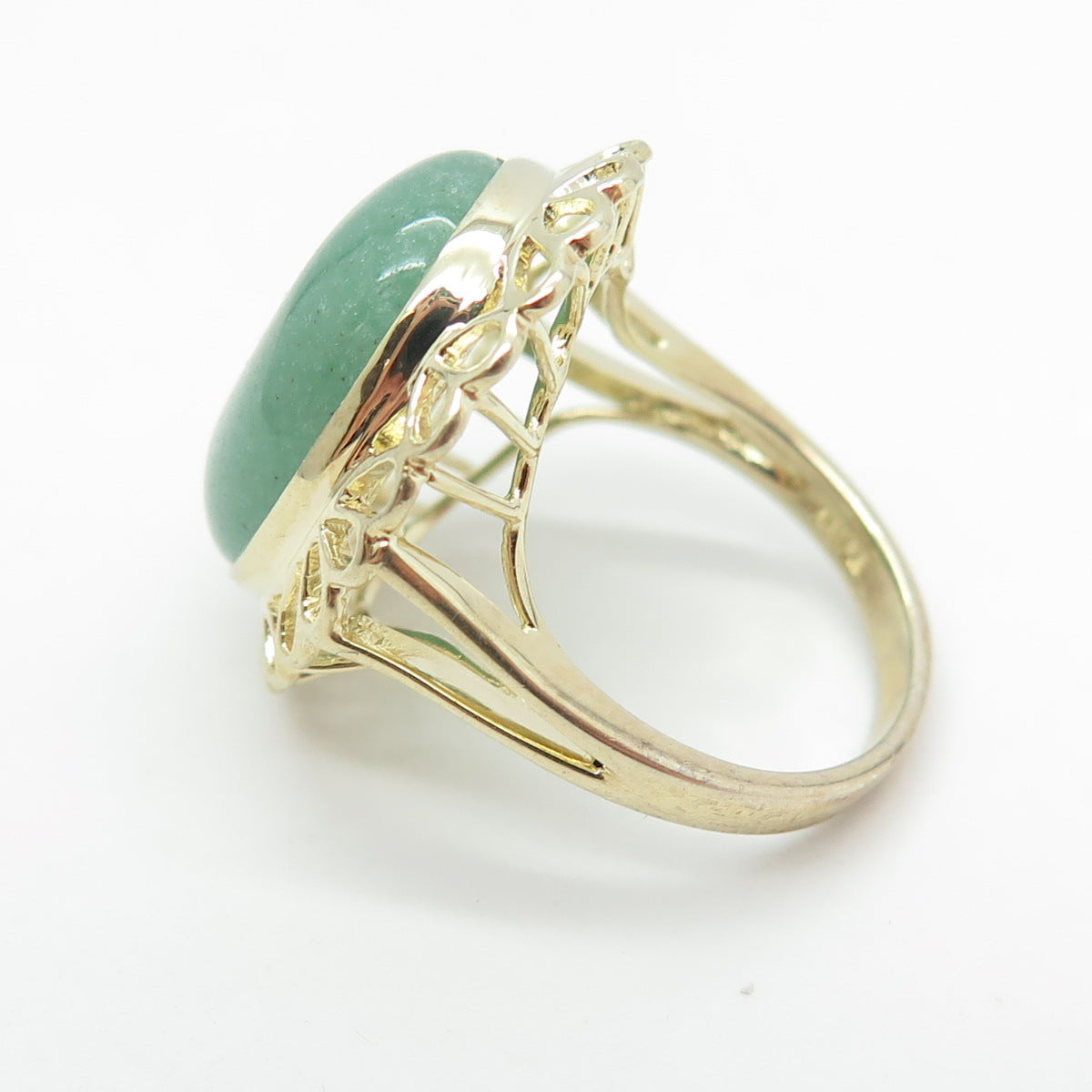 925 Sterling Silver Gold Plated Real Aventurine Floral Ring Size 6