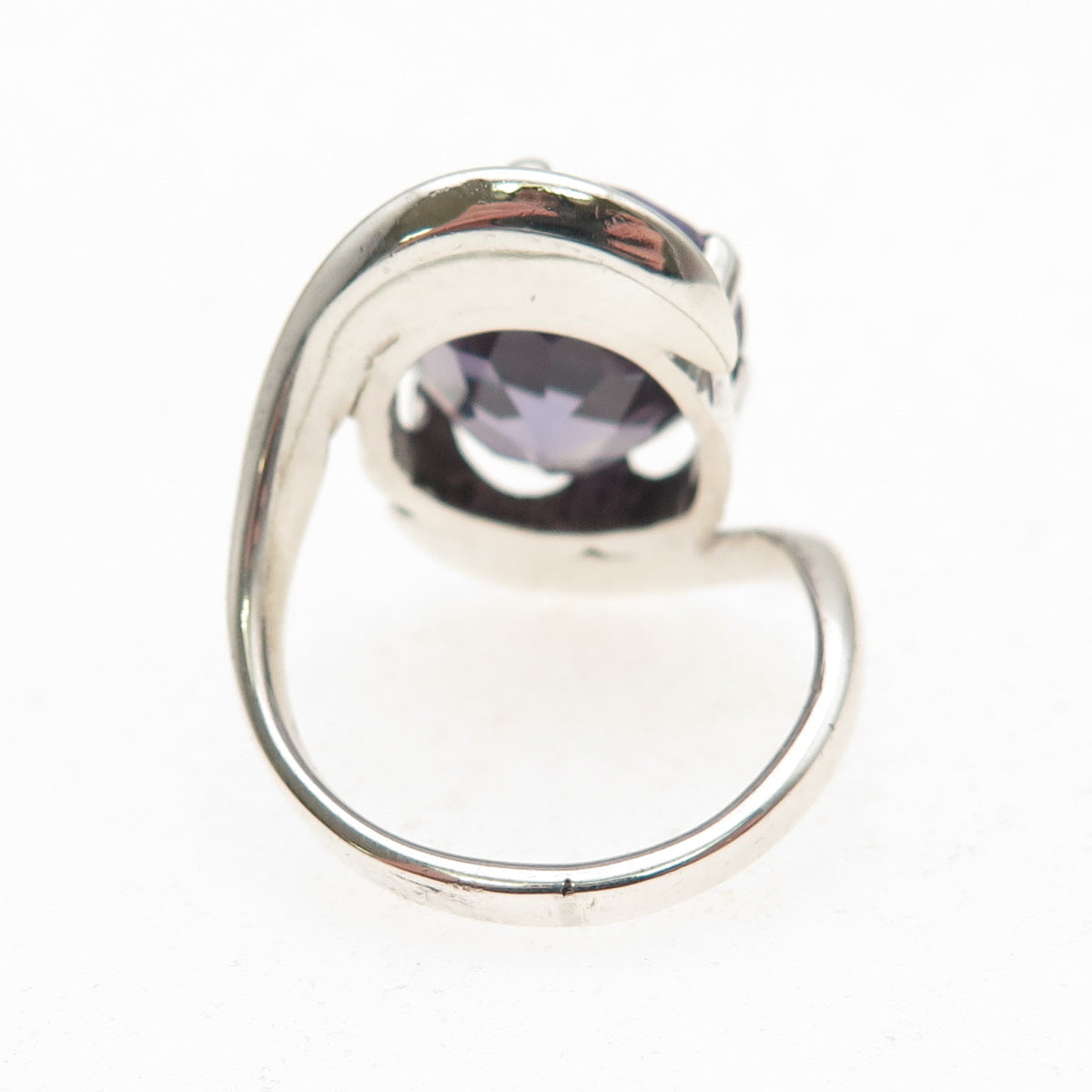 925 Sterling Silver Vintage Lab-Created Peacock Sapphire Modernist Ring Size 5