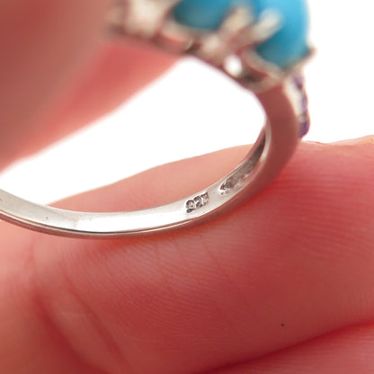 Chuck Clemency 925 Sterling Silver Real Turquoise & Amethyst Ring Size 8