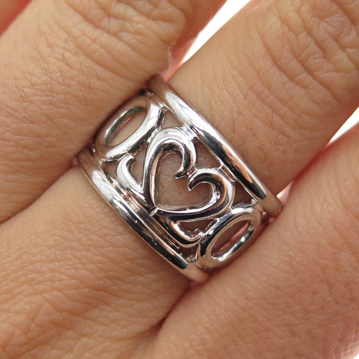 925 Sterling Silver Vintage 2000 Millennium Wide Band Ring Size 8.25