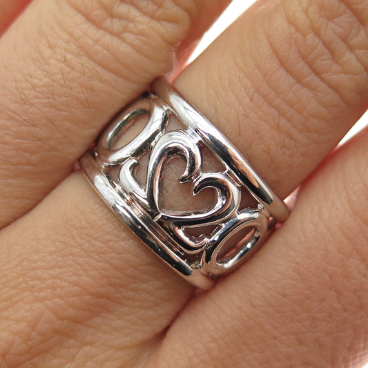 925 Sterling Silver Vintage 2000 Millennium Wide Band Ring Size 8.25