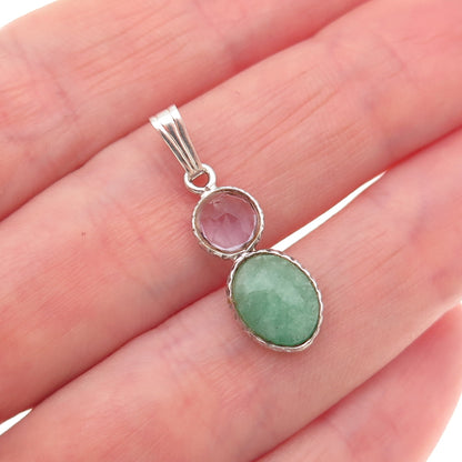 Atelier 925 Sterling Silver Vintage Real Emerald & Amethyst Charm Pendant